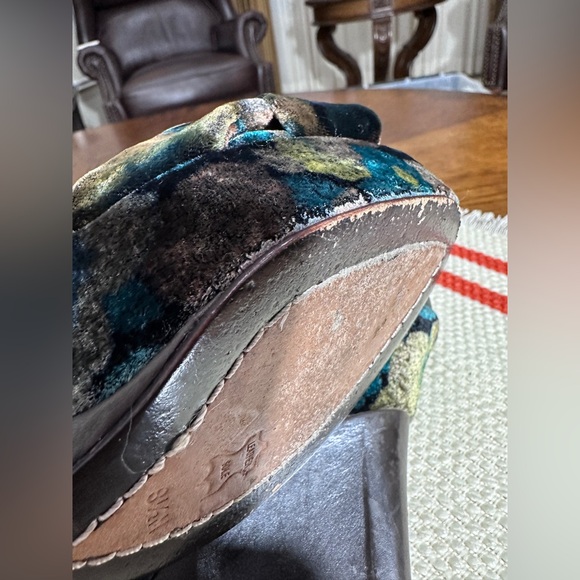 J. Vincent Crushed Velvet Wedge Sandals Size 8.5M – Teal Green Leather‎ Heels - Picture 14 of 16